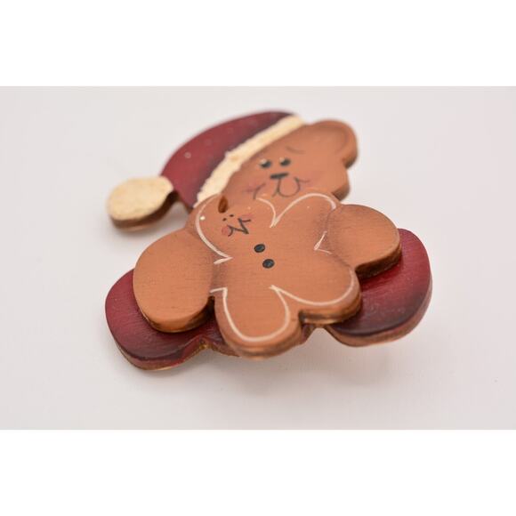 Vintage Teddy Bear Pin Brooch Painted Wooden Cutout Christmas Holiday 90s BinBA - Picture 5 of 12